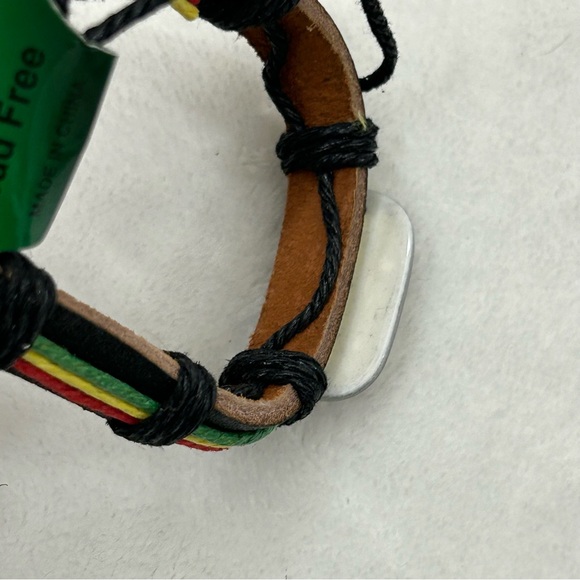 Weed Leaf Stone Rasta Colored Leather Adjustable Wristband Bracelet Anklet OSFM - Picture 5 of 5